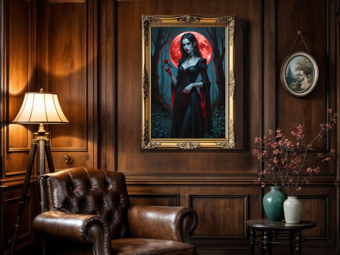 Gothic Vampire, Red Moon Dark Fantasy Poster - Image 3