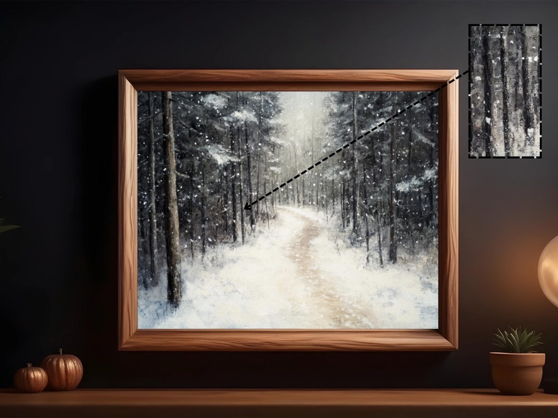 Snowy Forest Path, Serene Winter Scene Art Print - Image 3
