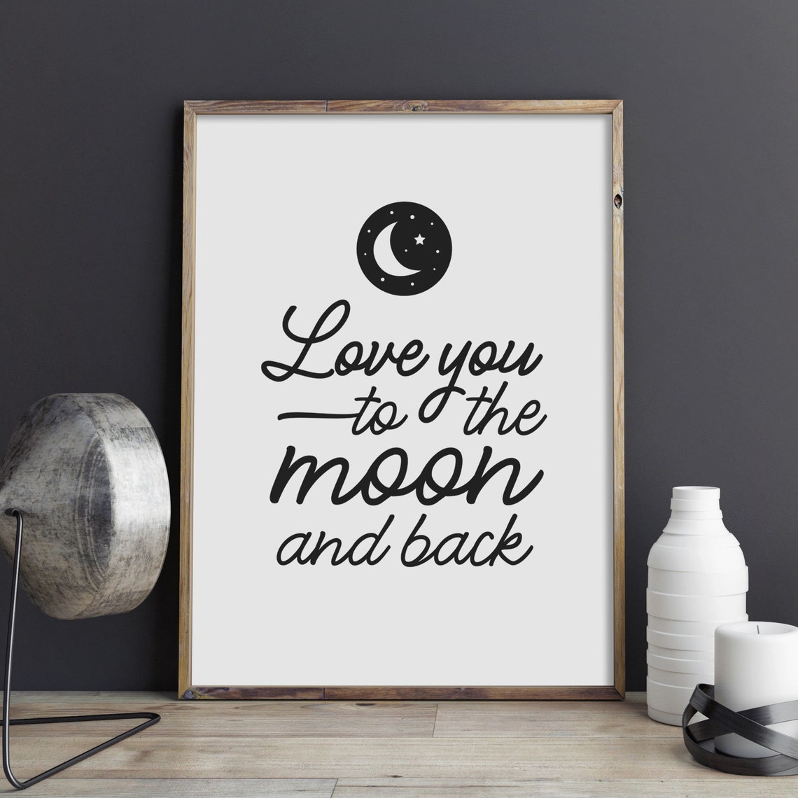 Love You To The Moon And Back Print Bedroom Poster Nursery Wall Art Inspirational Quote Family Love Sign Instant - Image 2