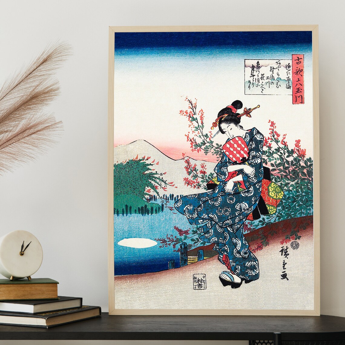 Hiroshige Woman In Blue Kimono With Fan By Water Woodblock Poster - Image 3