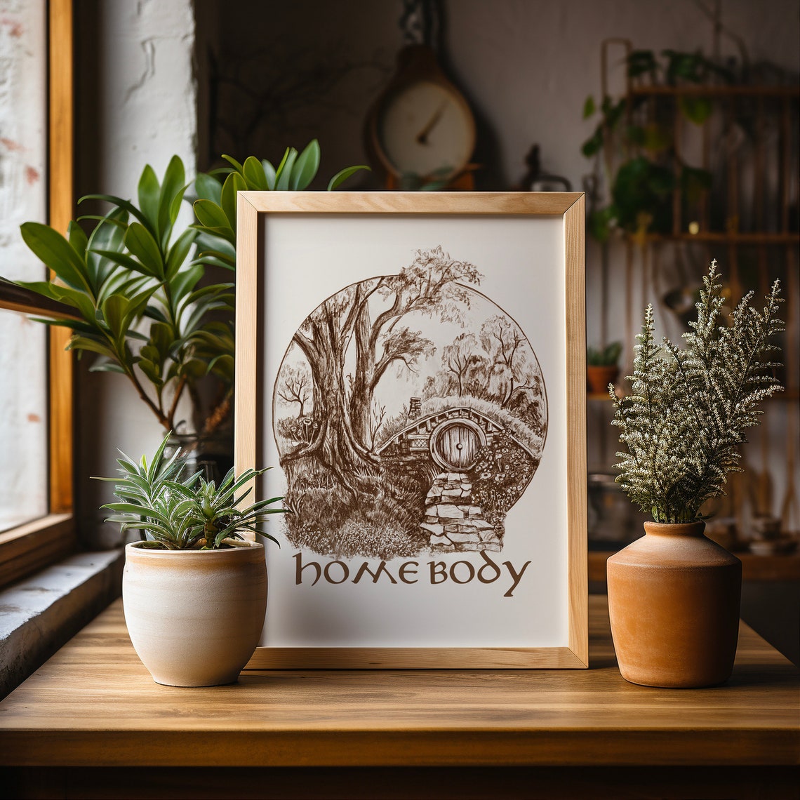 Homebody Hobbit Hole Round Door Sketch Cozy Home Decor Quote Poster - Image 2
