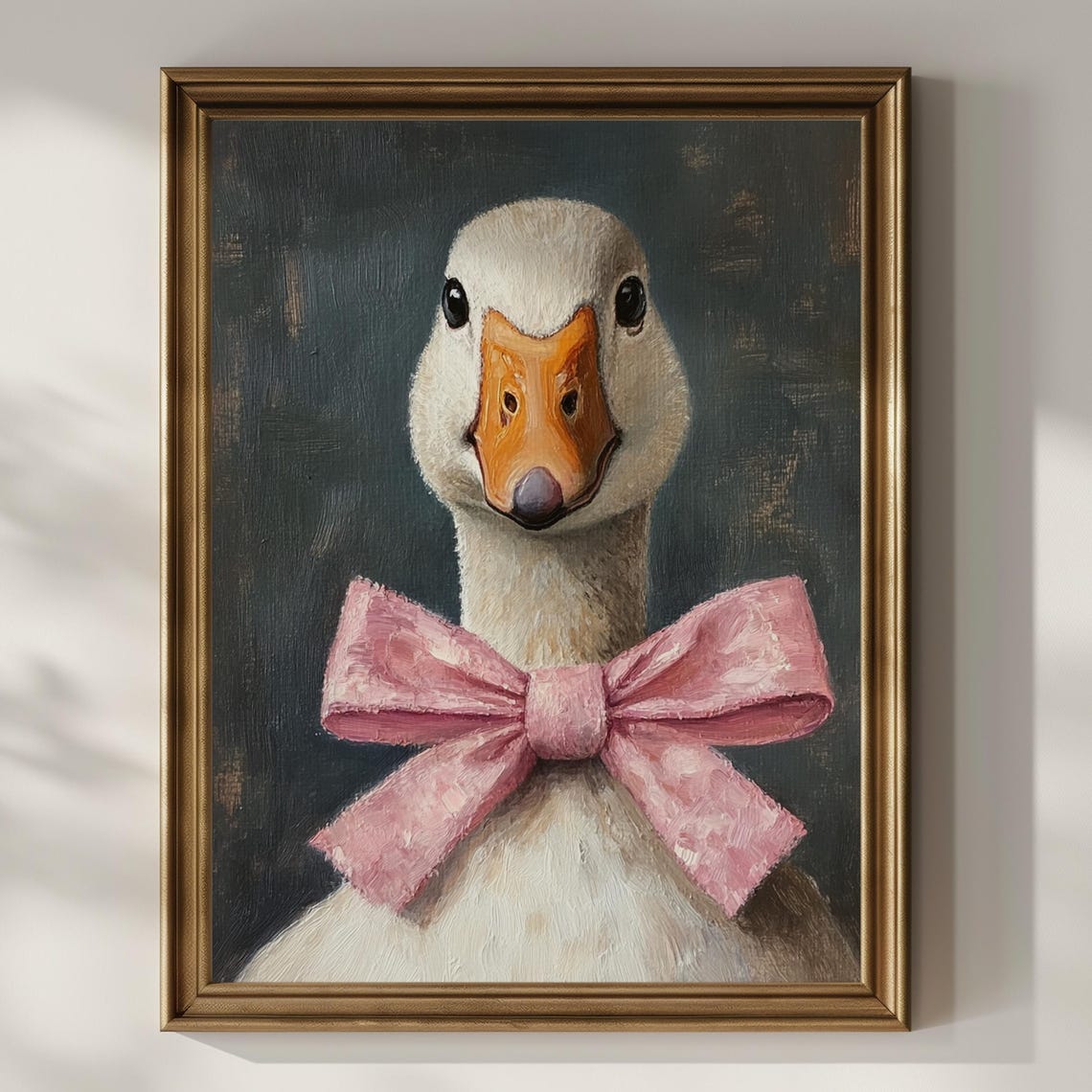 Goose Coquette Bow Poster Print Pink Silly Goose Nursery Wall Art Vintage Oil Painting Kids Baby Girls Preppy Room Wall Decor Matte Poster