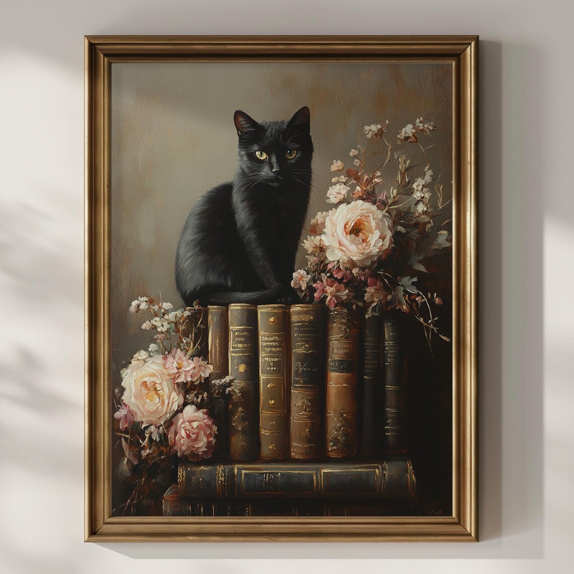 Black Cat Books Dark Academia Vintage Art Print