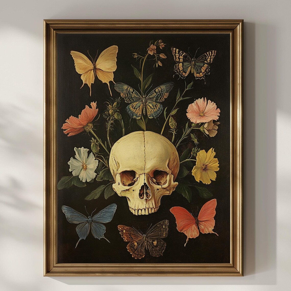 Skull Butterfly Wildflower Dark Academia Art Print