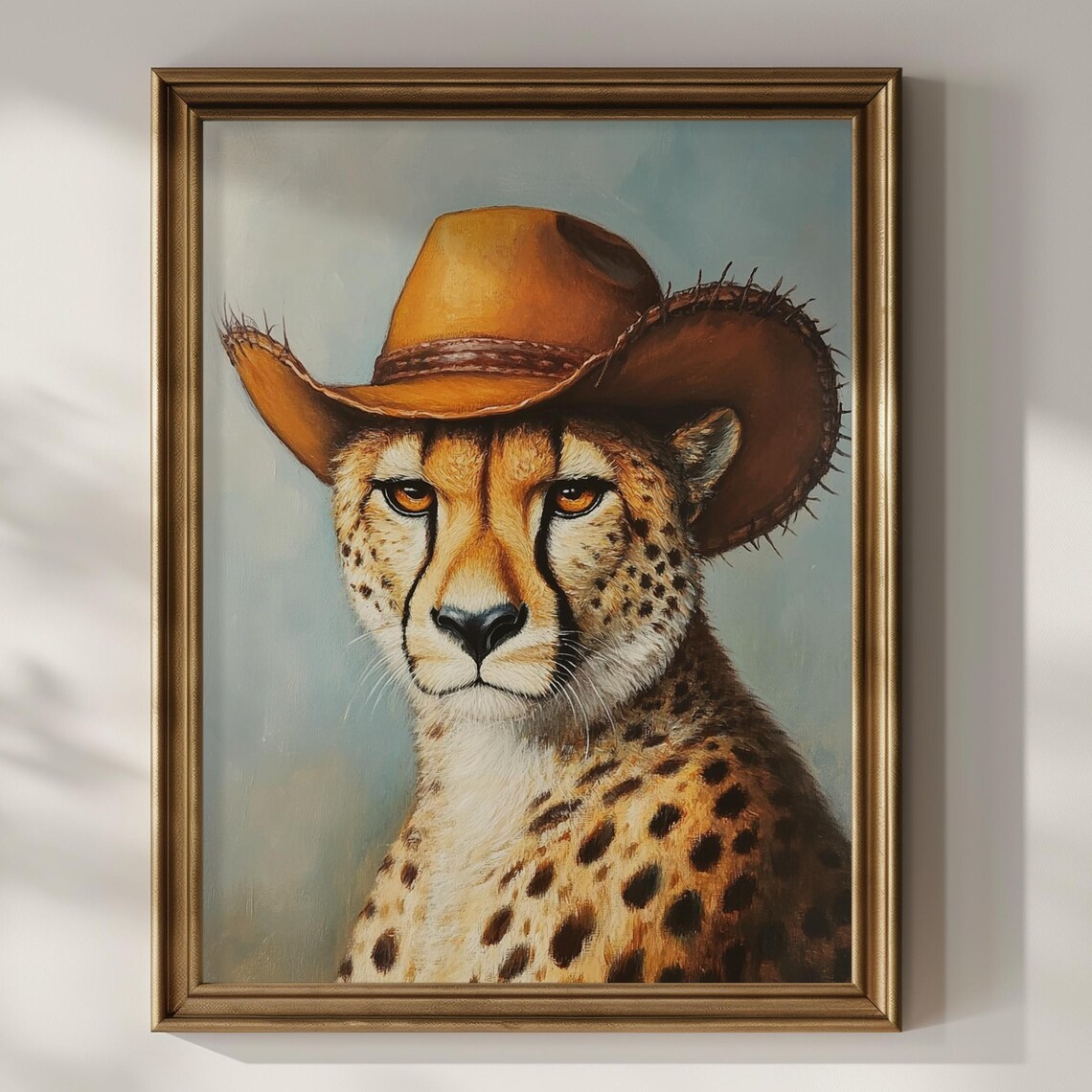 Cowboy Cheetah Western Oil Painting Portrait Rustic Wild Cat Lover Poster