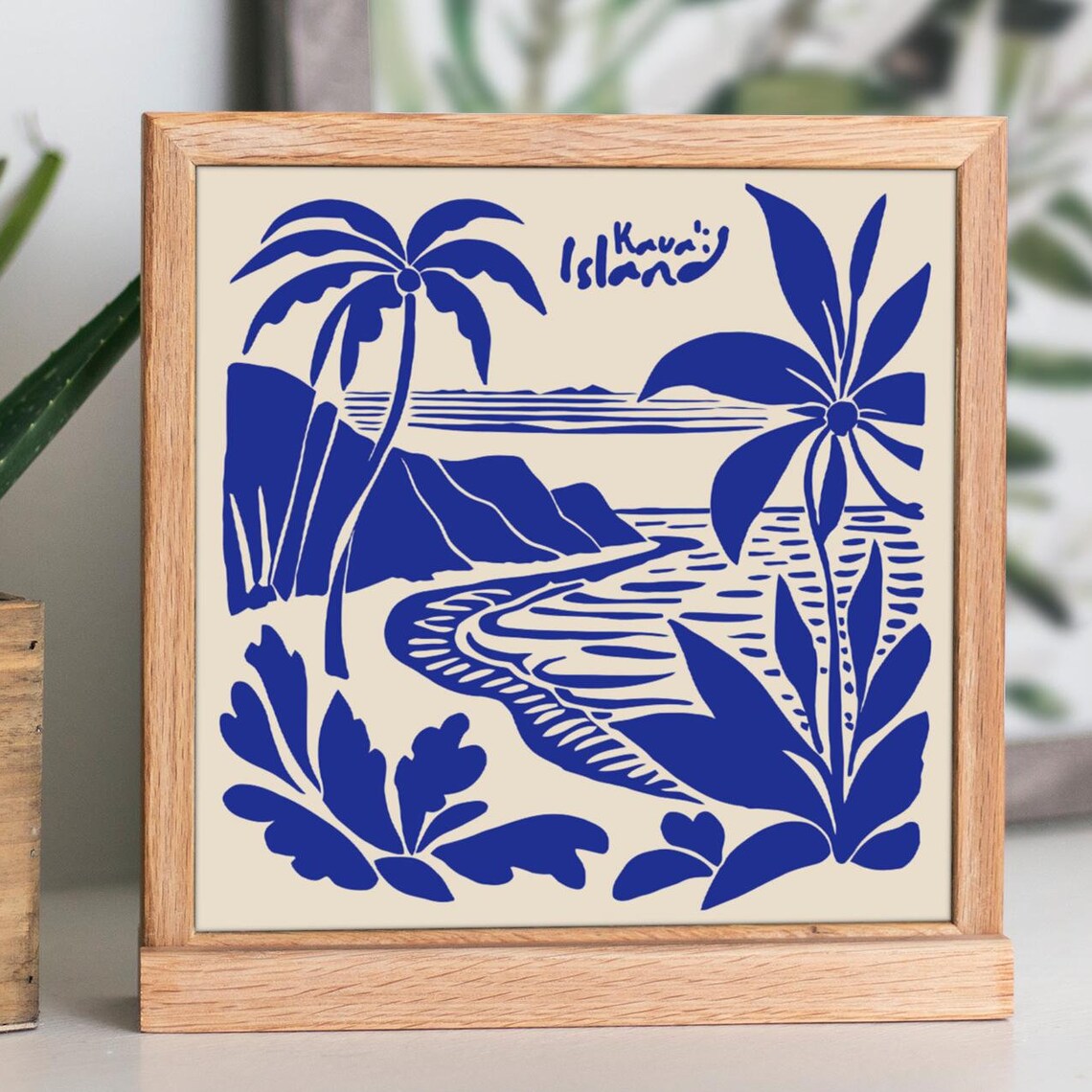 Kauai Island Hawaii Blue Palm Beach Coastal Scene Travel Poster