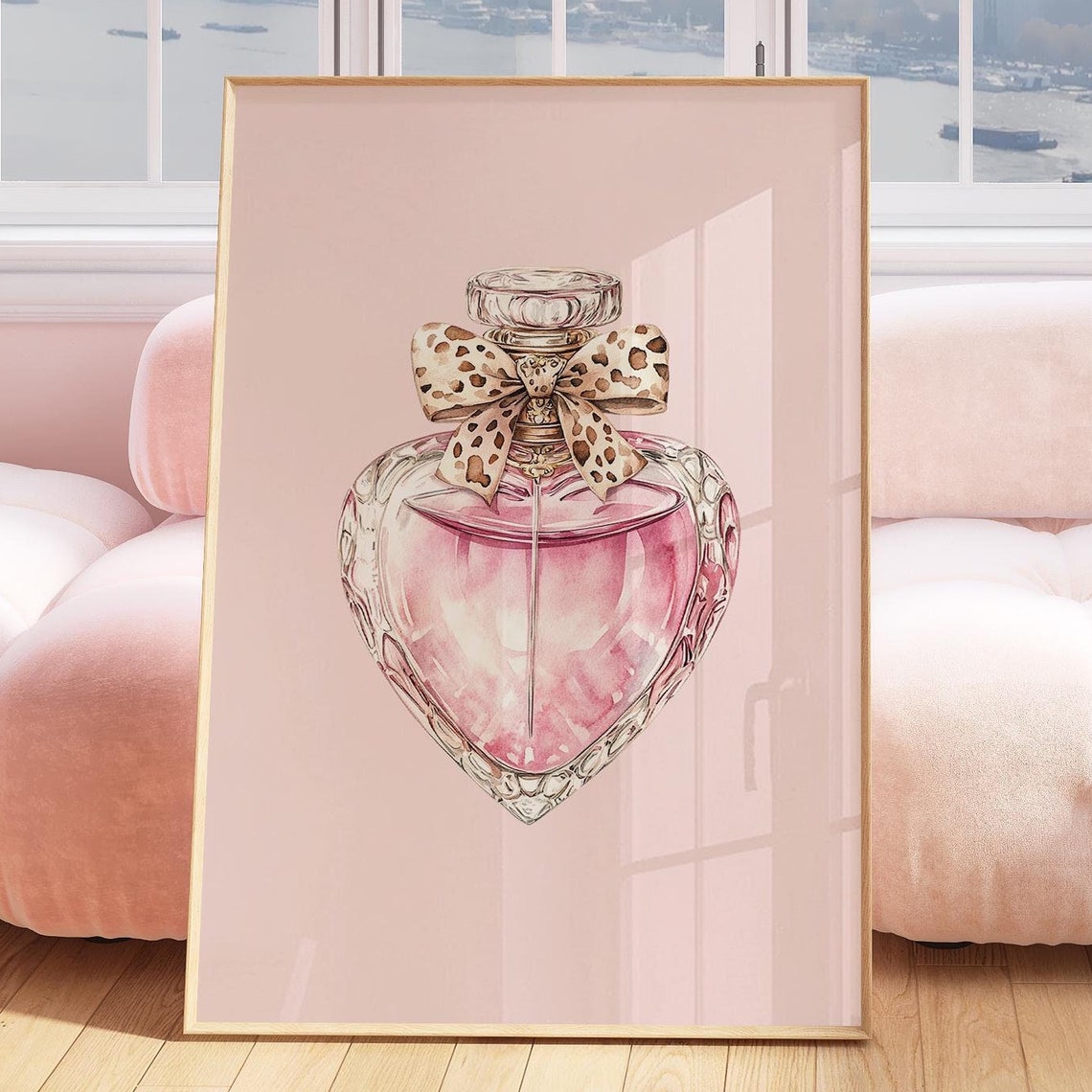 Pink Heart Perfume Bottle Leopard Bow Fashion Vanity Art Poster - Image 3
