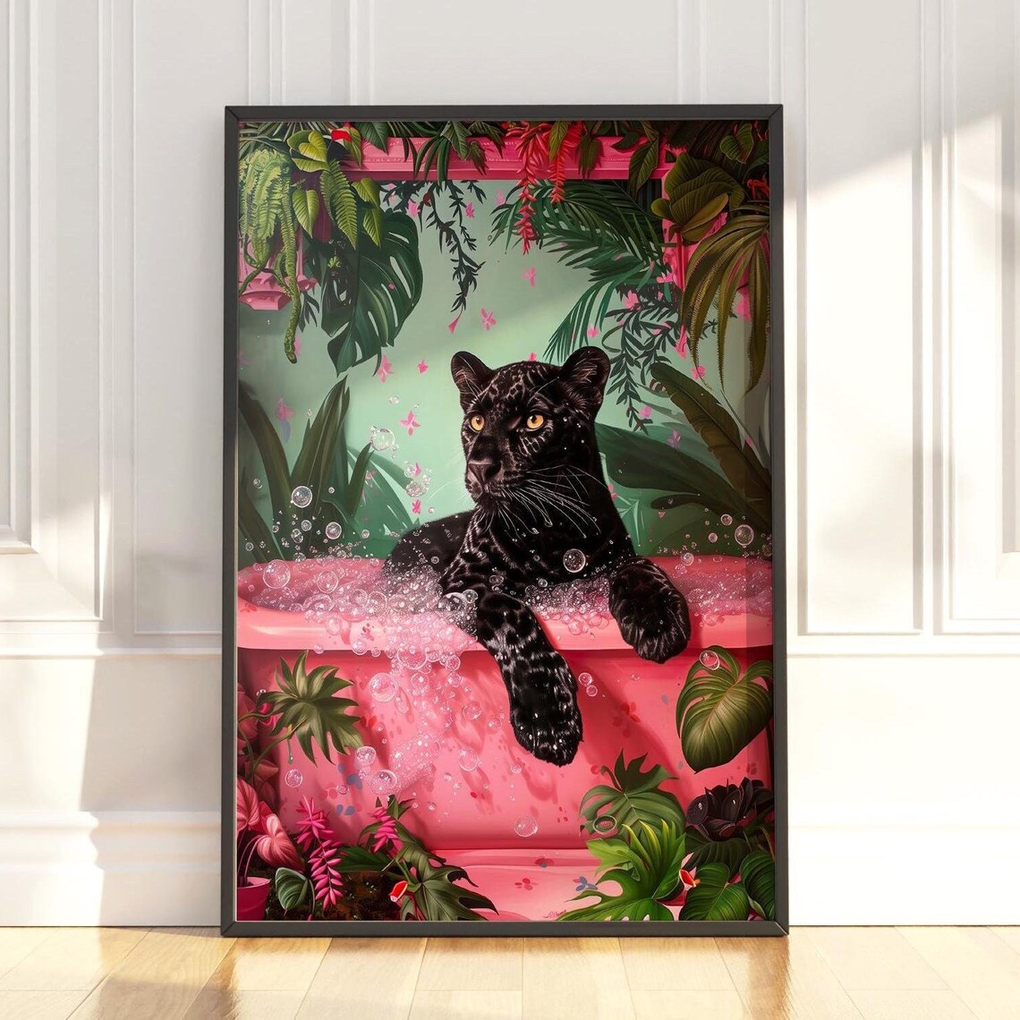 Black Panther In Bathtub Poster, Maximalist Decor