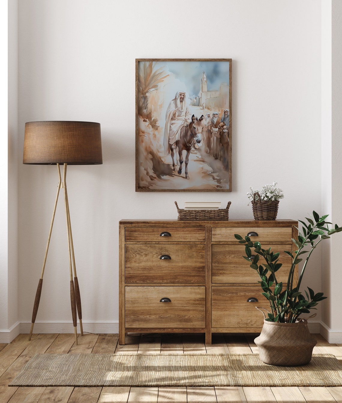 Jesus Entering Jerusalem on a Donkey Palm Sunday Watercolor Poster - Image 2