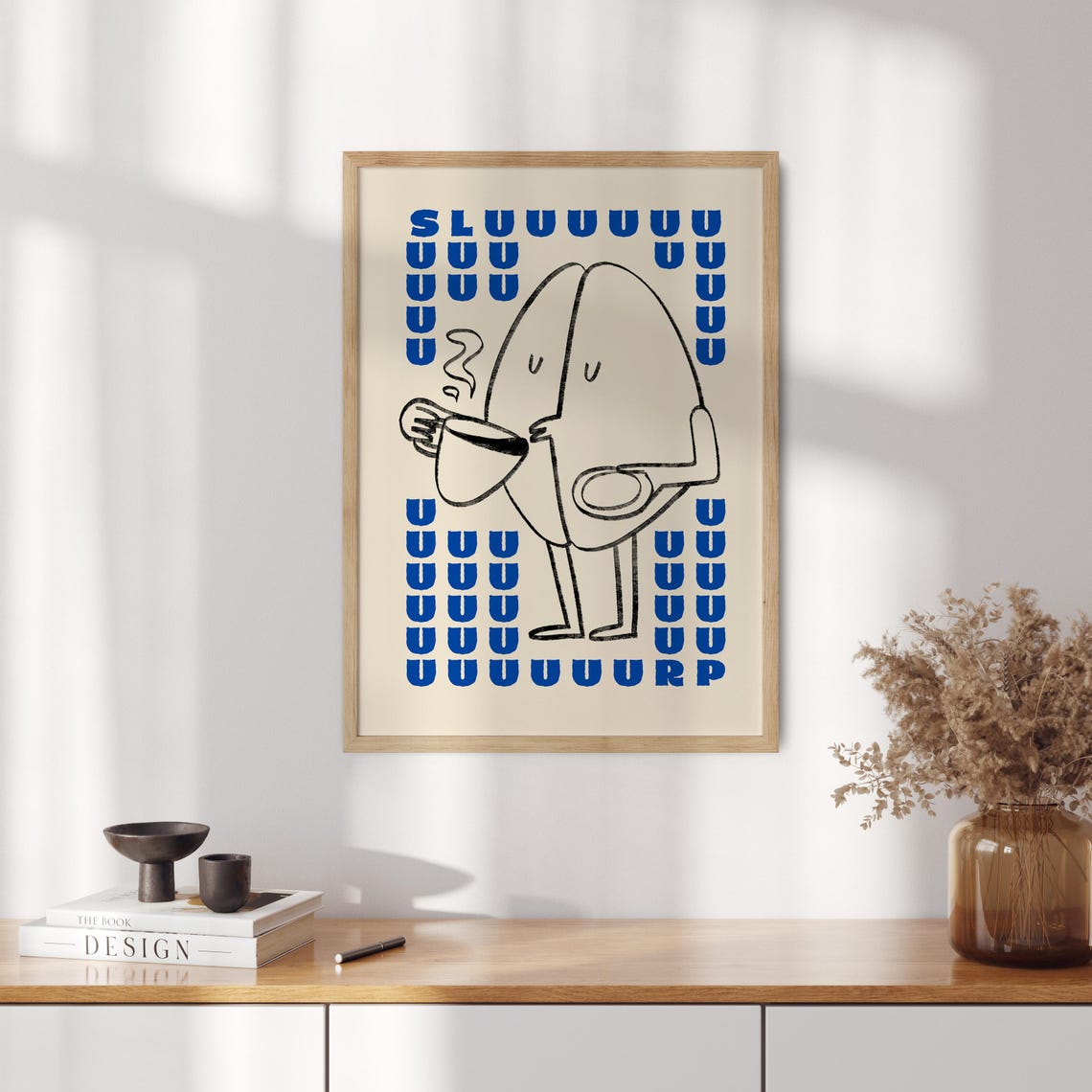 Sluuurp Funny Coffee Bean Slurping Blue Type Retro Kitchen Poster
