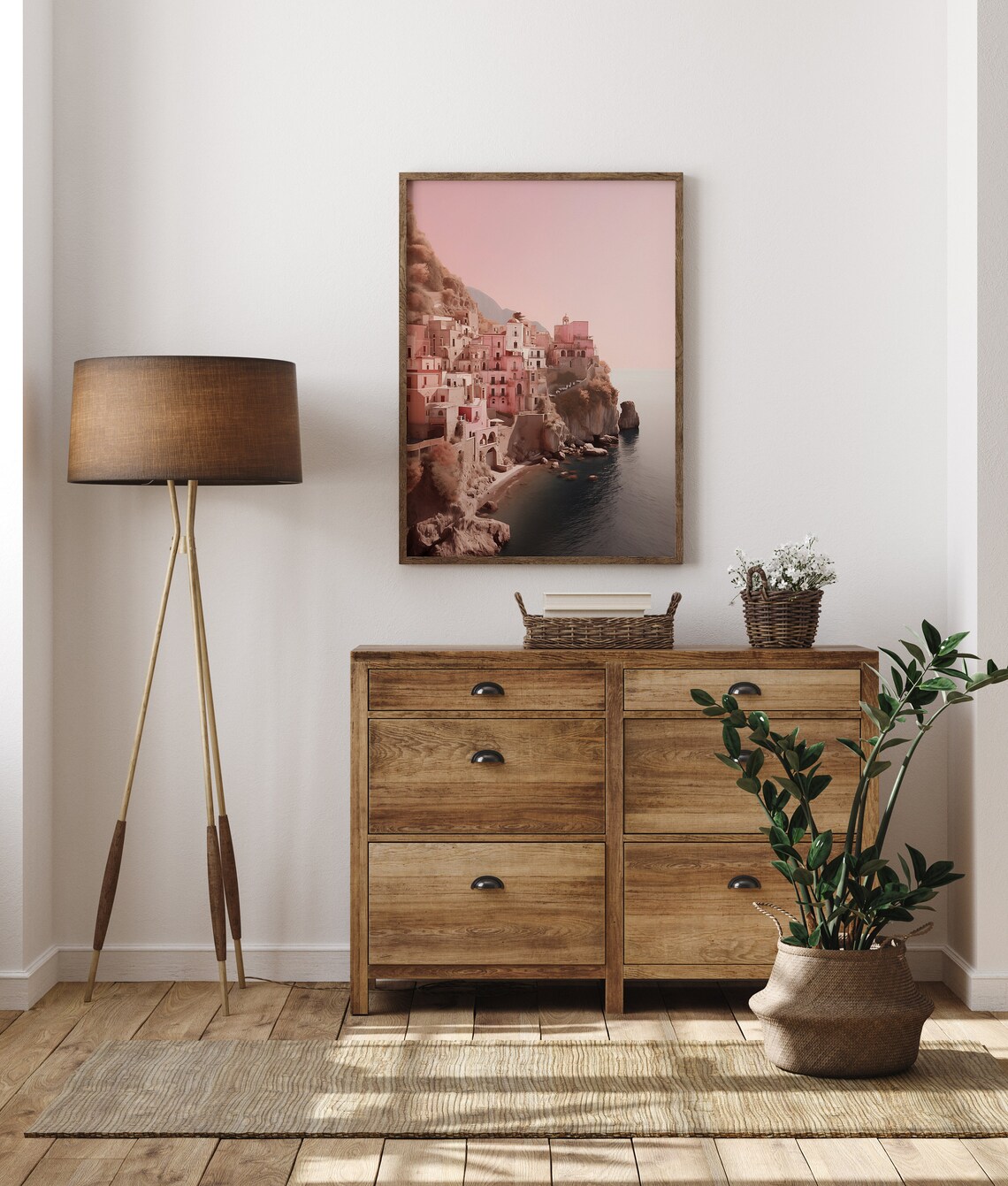 Amalfi Coast Pink Cliffside Village Italy Mediterranean Art Poster - Image 2