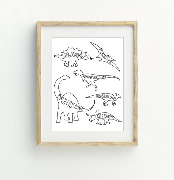 Dinosaurs Print Dinosaur Wall Art Black And White Minimalist Print Line Art Dinosaur Instant 5x7 8x10 11x14 16x20