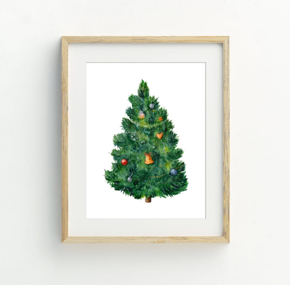 Watercolor Christmas Tree Ornaments Festive Holiday Wall Art Print