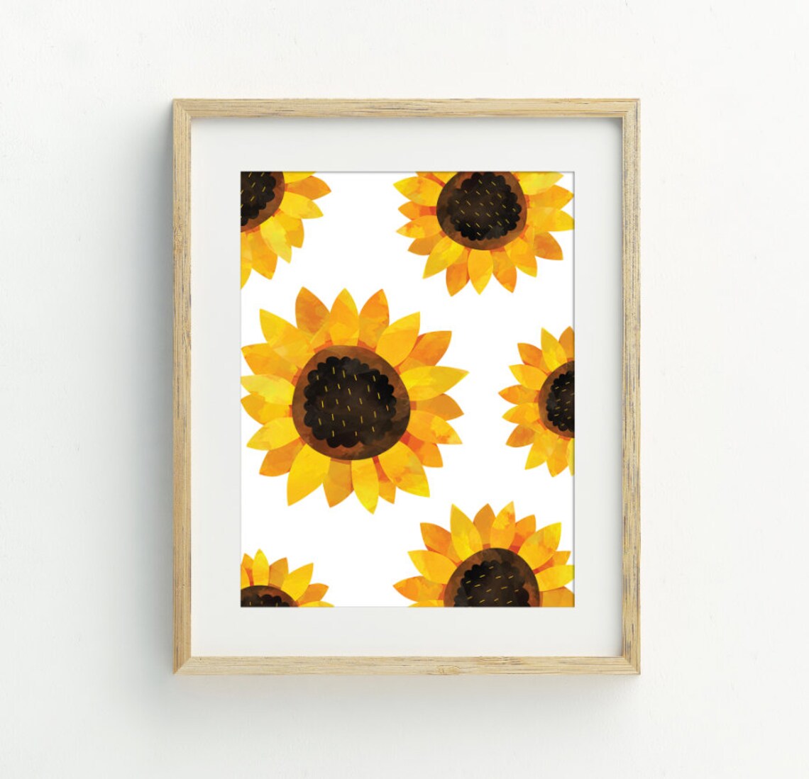 Watercolor Sunflower Pattern Bright Yellow Floral Botanical Wall Art