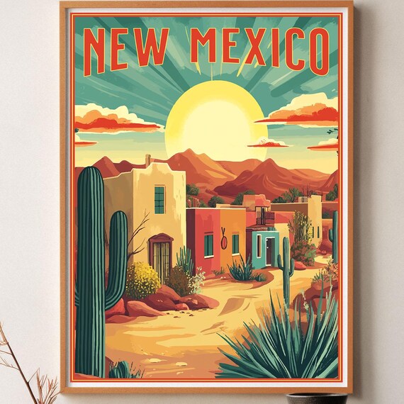 New Mexico Travel Poster Vintage Style Posterhome Wall Art Vacation Home State Souvenir Frame Not Included
