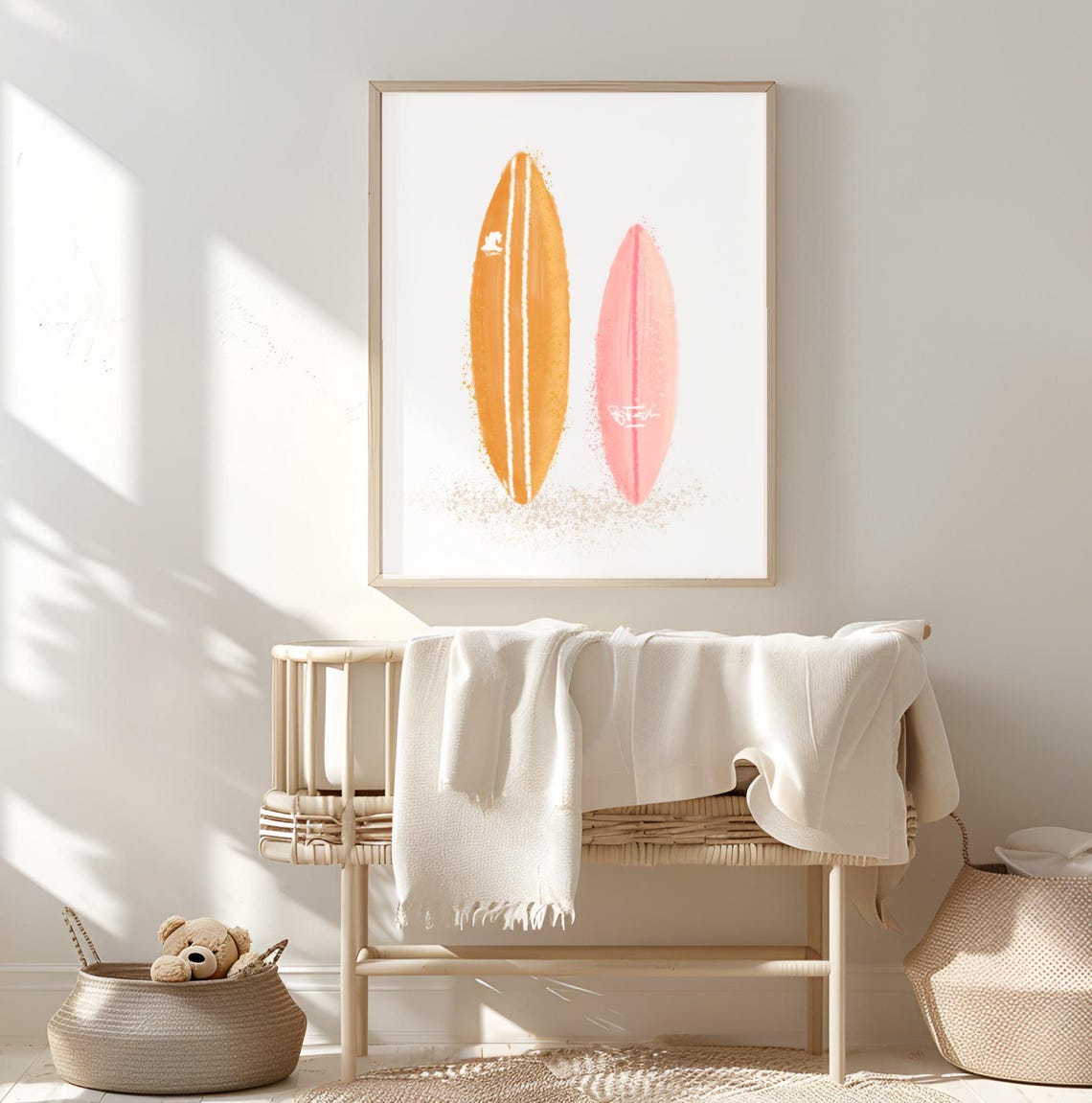 Nursery Surf Board Wall Art Print Pink Ocean Theme Nautical - Image 2