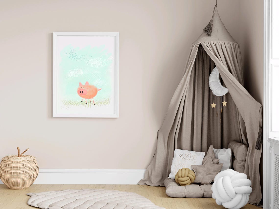 Farm Prints Boys Room Pig Wall Art Nursery Deco Sketch Animal Theme Decor Baby - Image 3