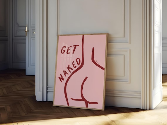 Get Naked Abstract Female Line Art Pink Body Positive Bathroom Wall Art