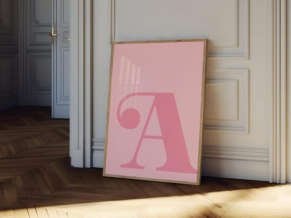 Letter A Poster Pink Alphabet Letter Print Initial Letter Wall Art Trendy Dorm Room Decor Girly Nursery Decor Teen Room Gallery Wall