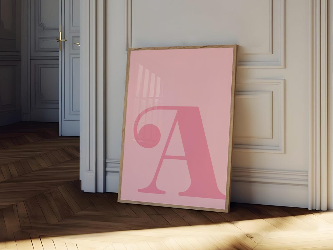 Letter A Pink Serif Monogram Personalized Initial Wall Poster