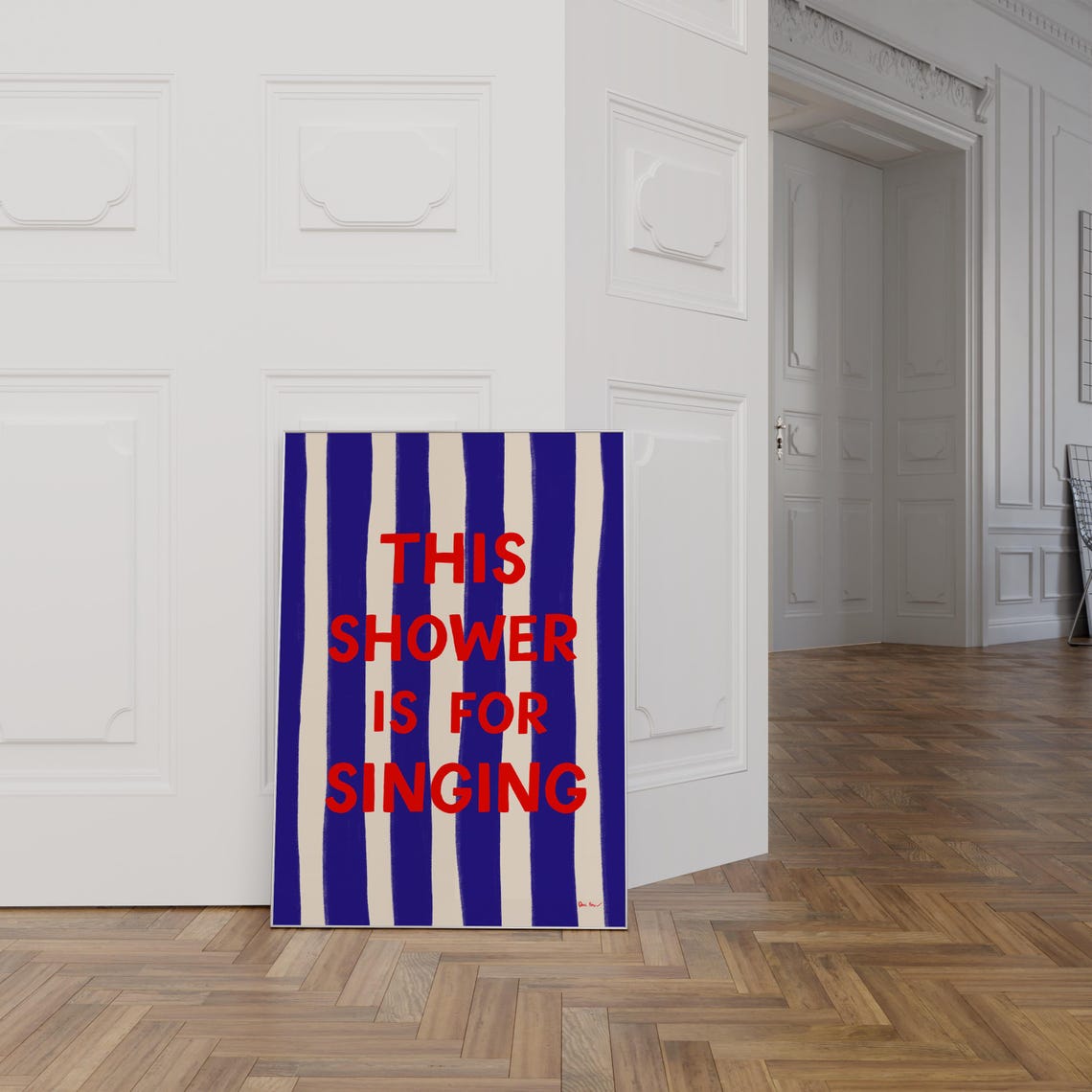 This Shower Is For Singing Blue Striped Bathroom Funny Poster - Image 3