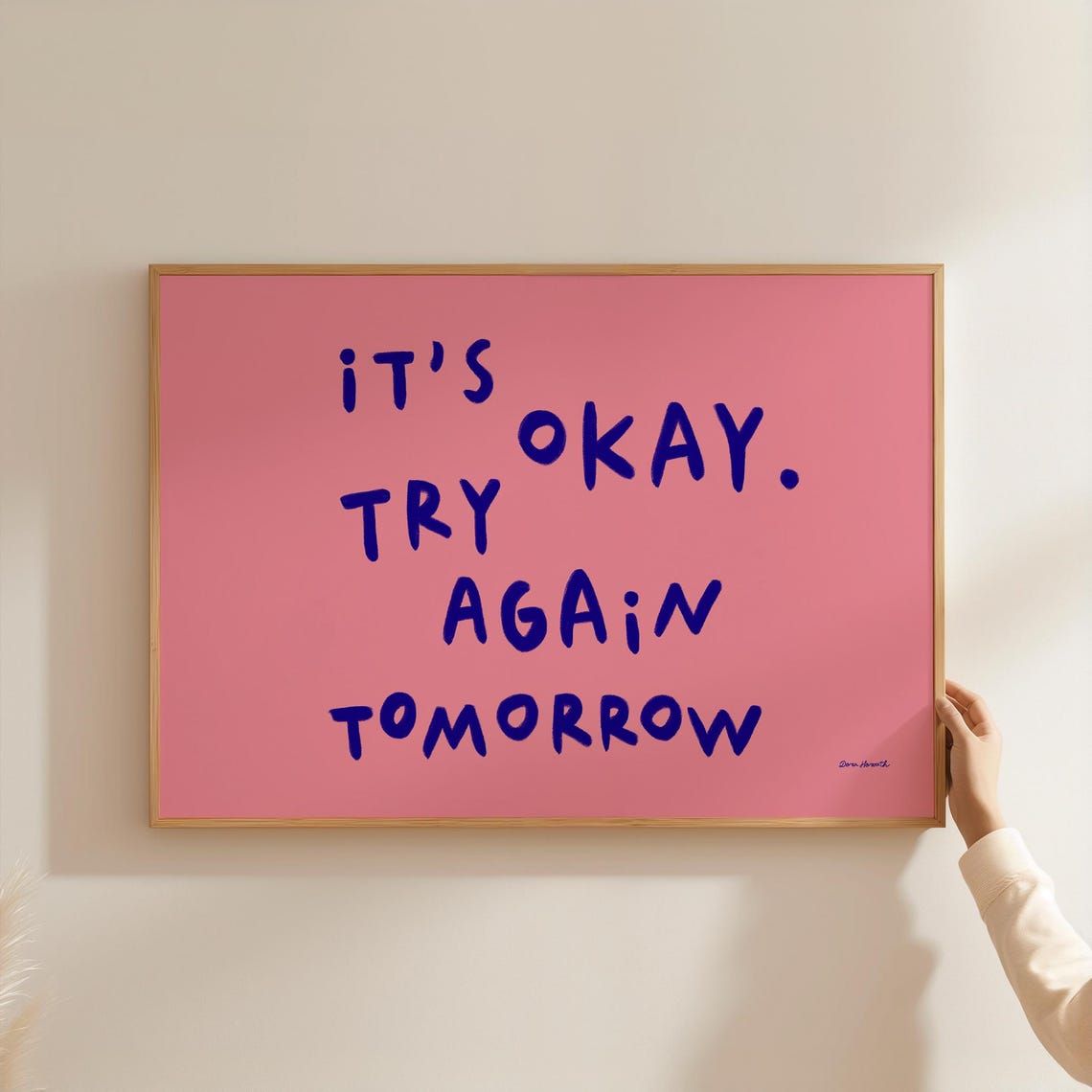 Its Okay Try Again Tomorrow Gentle Blue Pink Quote Art Poster - Image 3