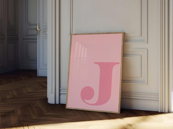 Letter J Poster Pink Alphabet Letter Print Initial Letter Wall Art Trendy Dorm Room Decor Girly Nursery Decor Teen Room Gallery Wall