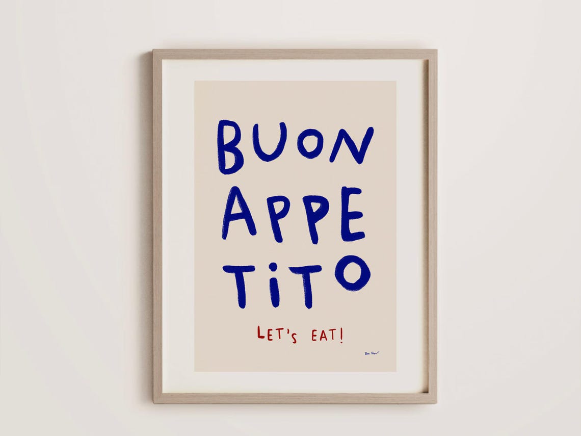 Buon Appetito Lets Eat Hand Lettered Blue Italian Kitchen Poster - Image 3