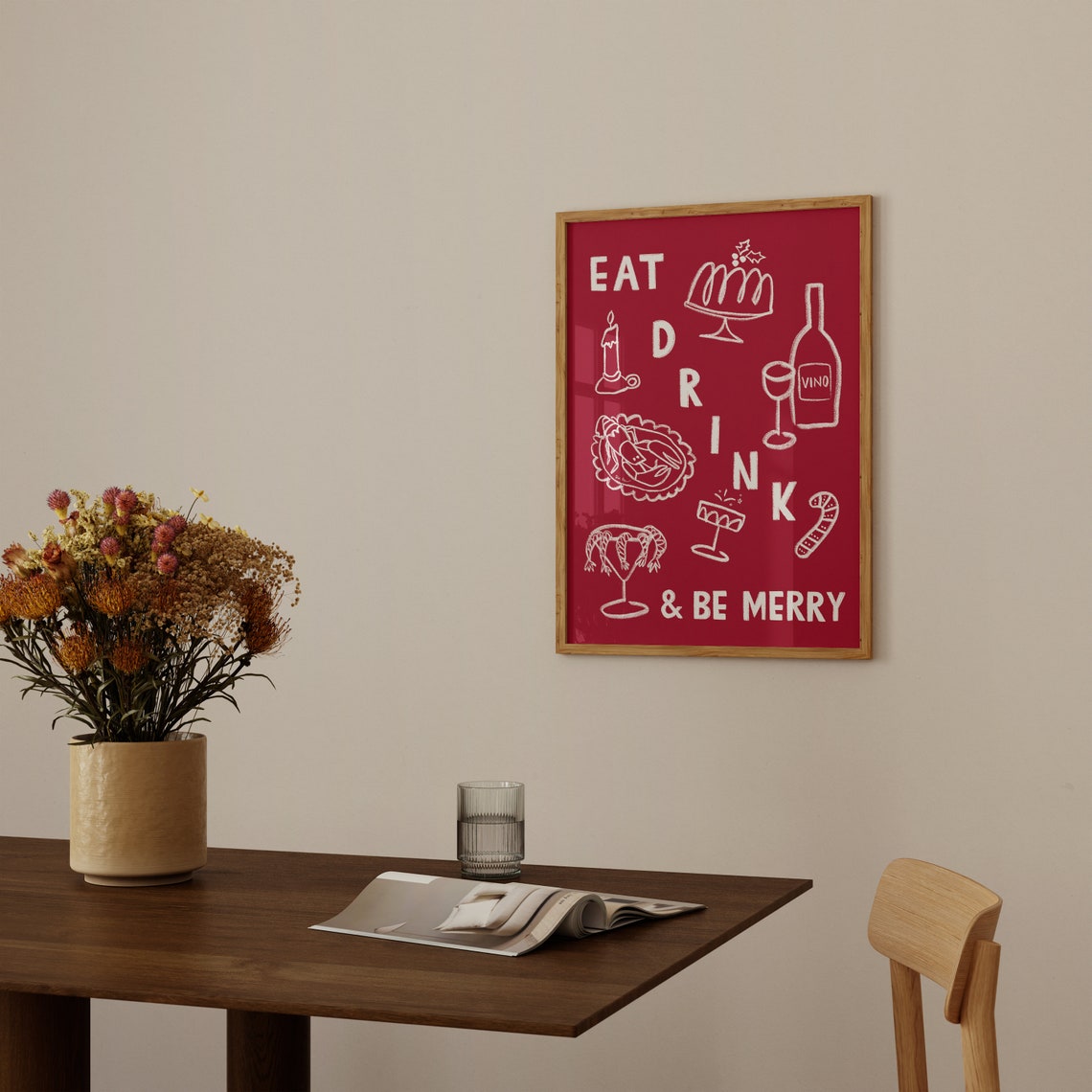 Festive Eat Drink And Be Merry Red Christmas Dinner Party Poster - Image 3