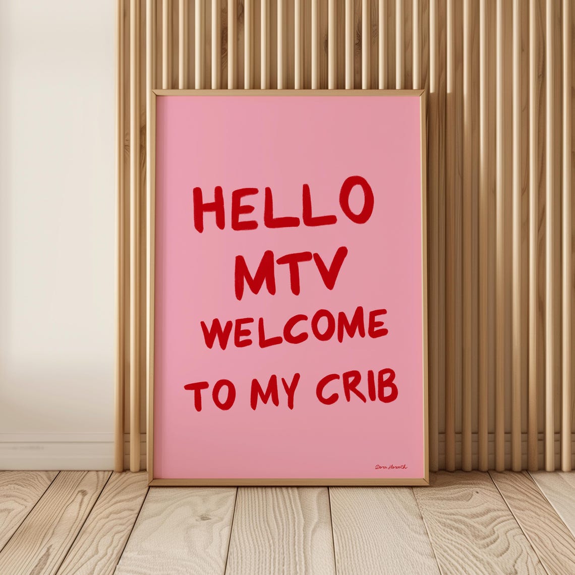 Hello MTV Welcome to My Crib Pink Retro Typography Wall Poster - Image 2