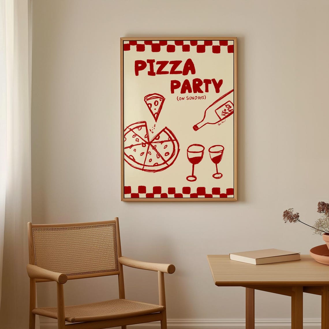 Pizza Party On Sundays Red Retro Kitchen Food Fun Art Poster - Image 3