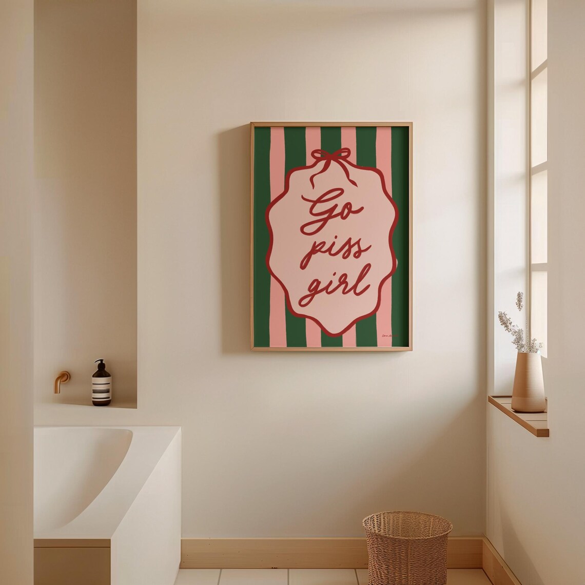 Go Piss Girl Pink Plaque Green Striped Sassy Bathroom Poster - Image 3