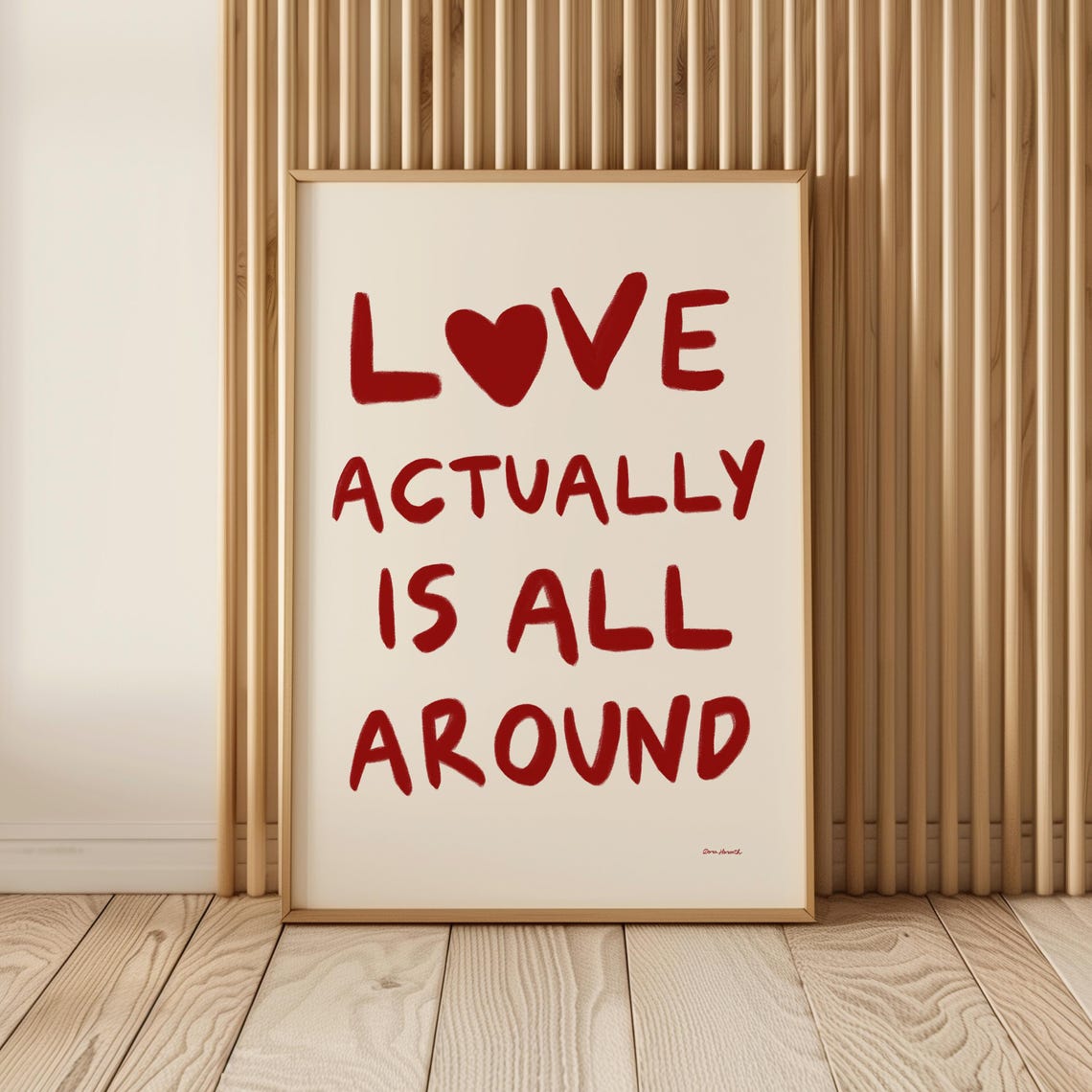Love Actually Is All Around Red Handwritten Heart Quote Wall Art - Image 3