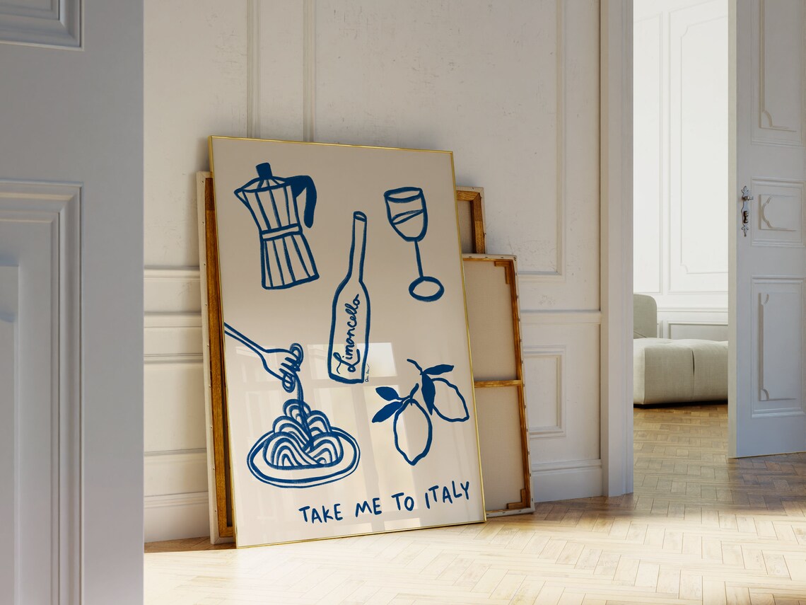 Take Me To Italy Amalfi Limoncello Pasta Sketch Kitchen Poster