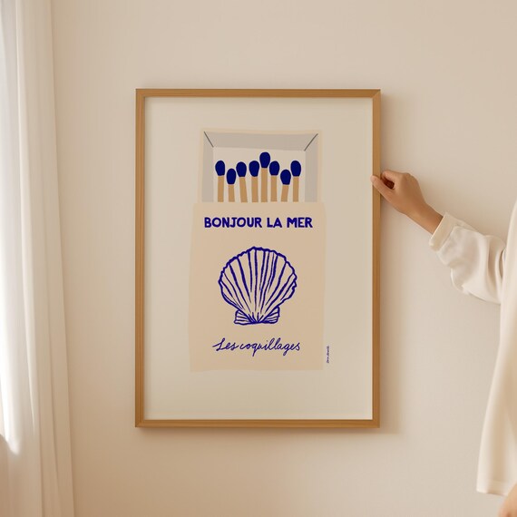 Bonjour La Mer Scallop Shell Coastal Matchbox Beach House Poster