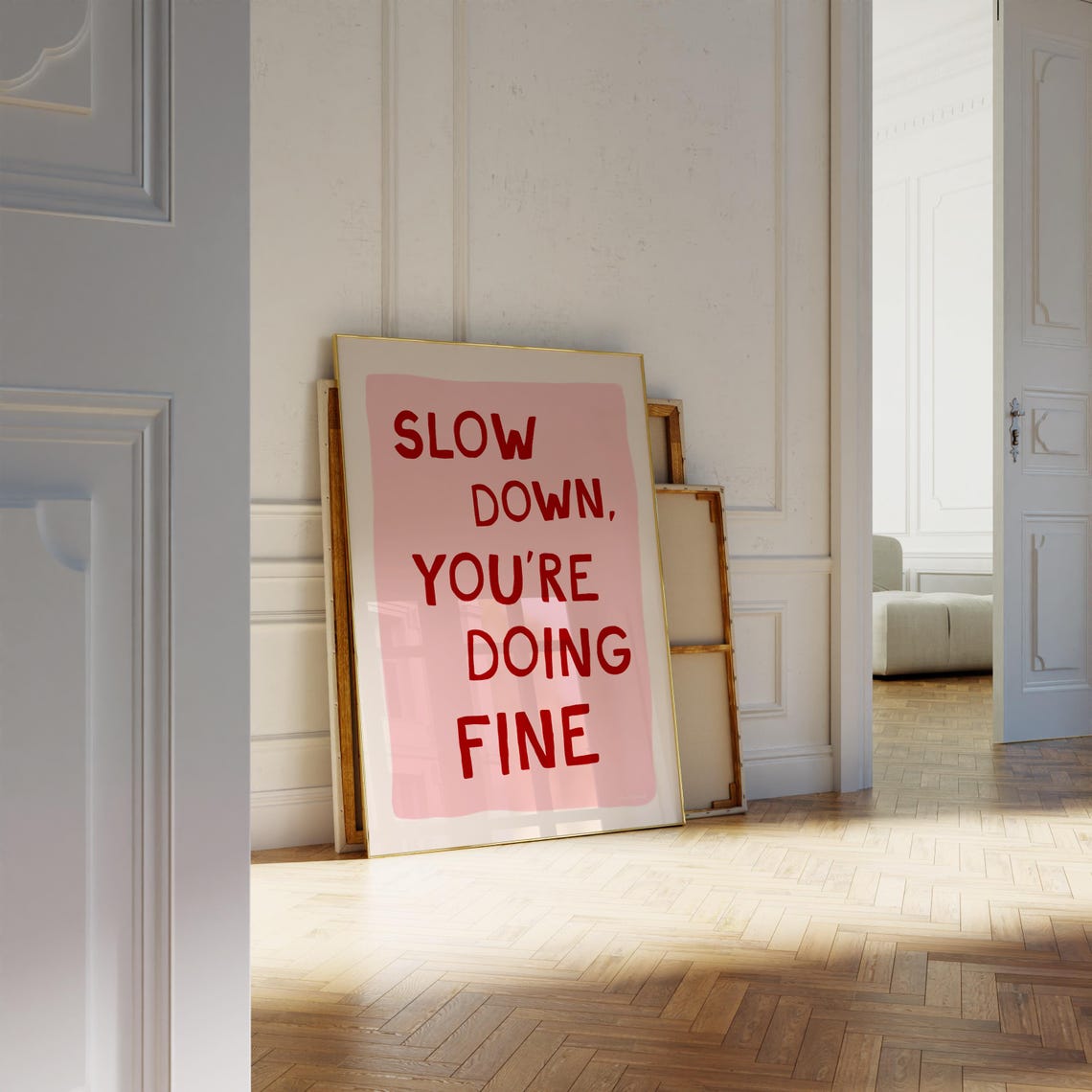 Slow Down You Are Doing Fine Red Pink Mindfulness Quote Poster - Image 2