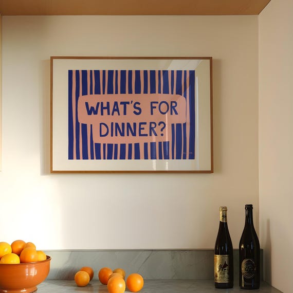 Whats For Dinner Wall Art Horizontal Kitchen Print Funny Kitchen Poster Typography Print Aesthetic Dining Room Poster Gallery Wall Art
