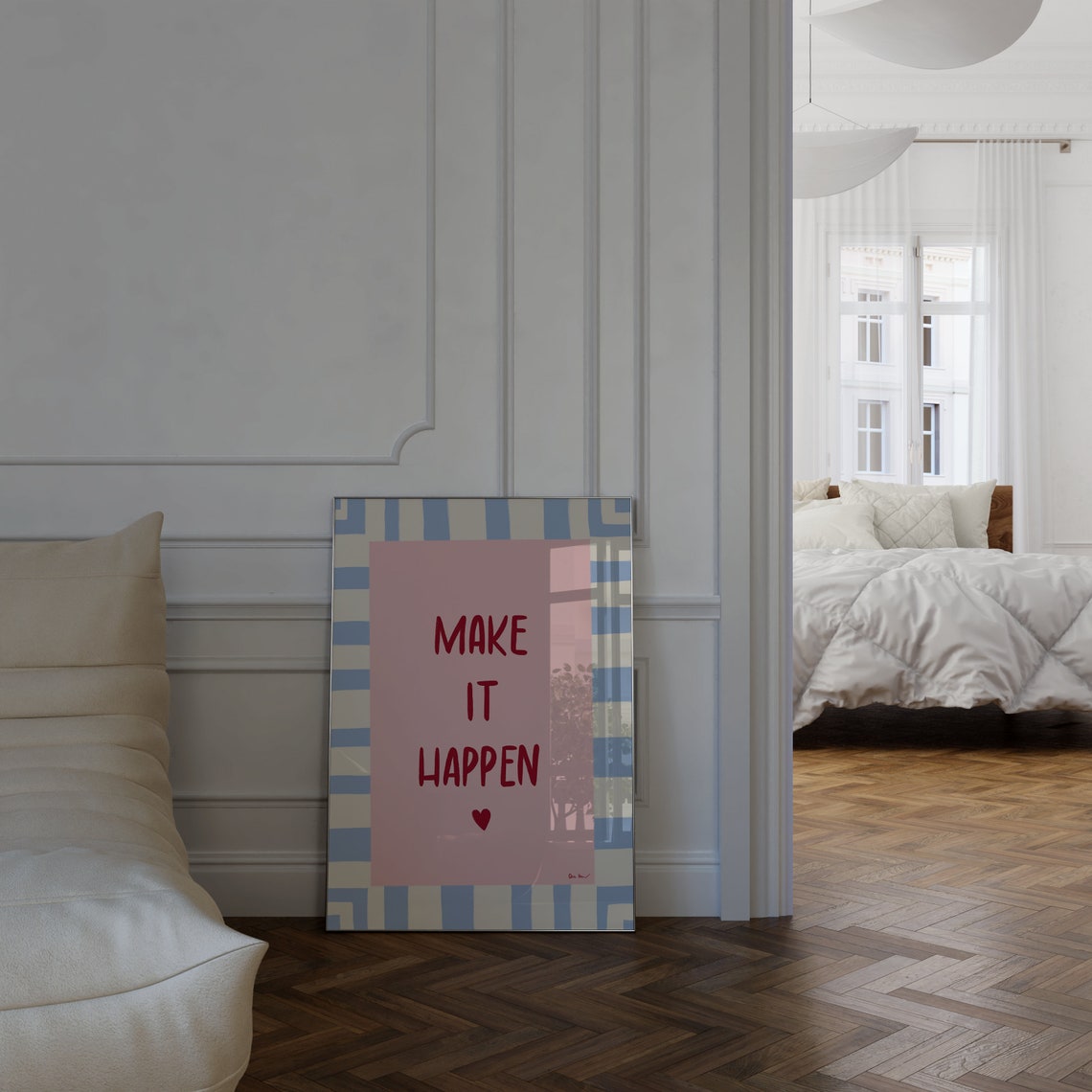 Make It Happen Red Heart Pink Blue Striped Affirmation Poster - Image 2