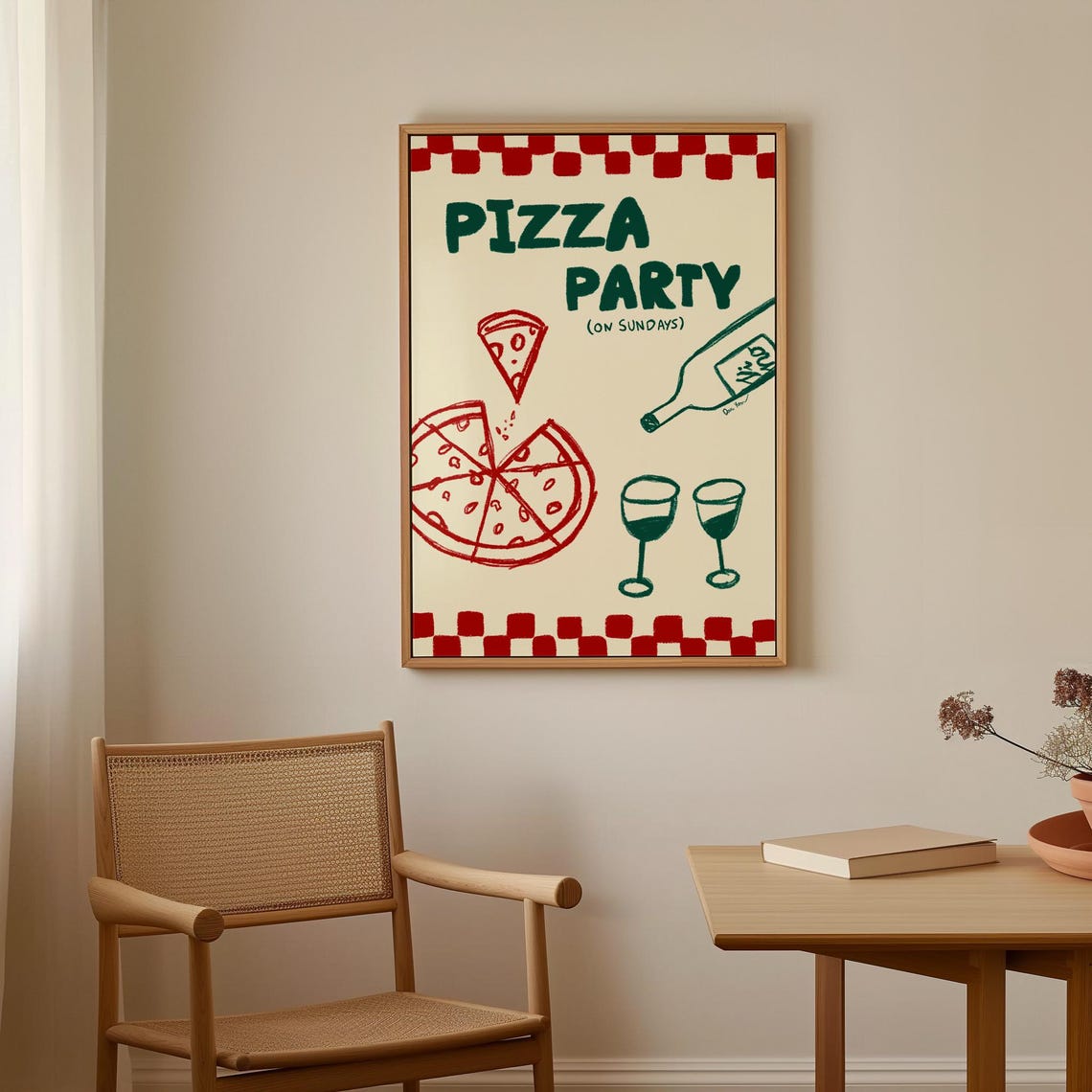 Pizza Party On Sundays Retro Kitchen Food Illustration Poster - Image 3