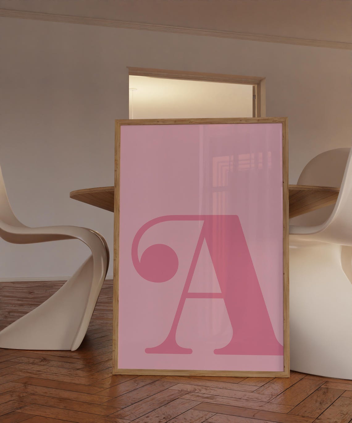 Letter A Pink Serif Monogram Personalized Initial Wall Poster - Image 3