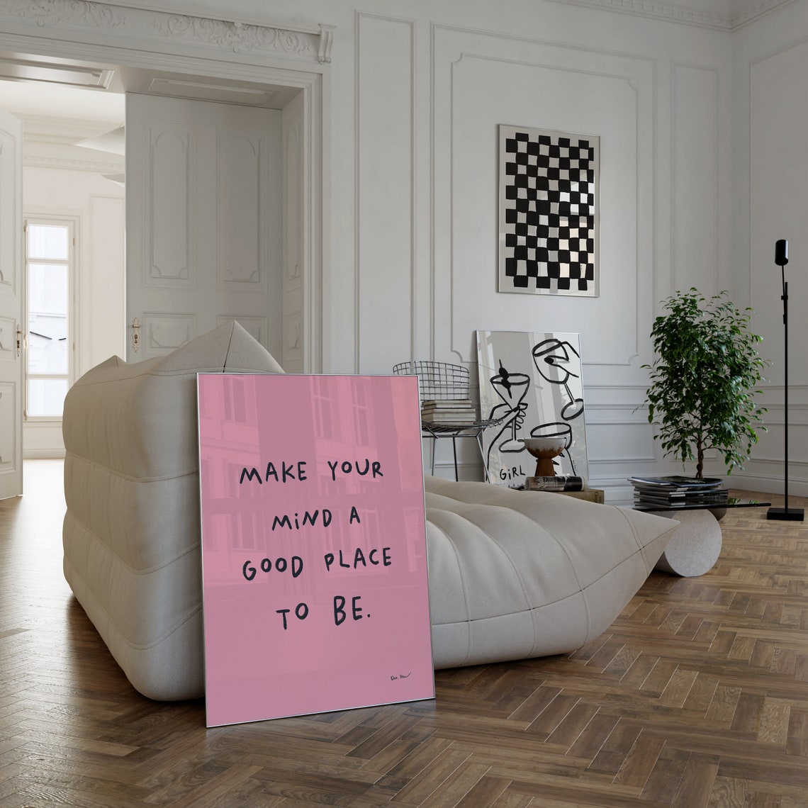 Make Your Mind A Good Place To Be Pink Self Care Quote Poster - Image 4