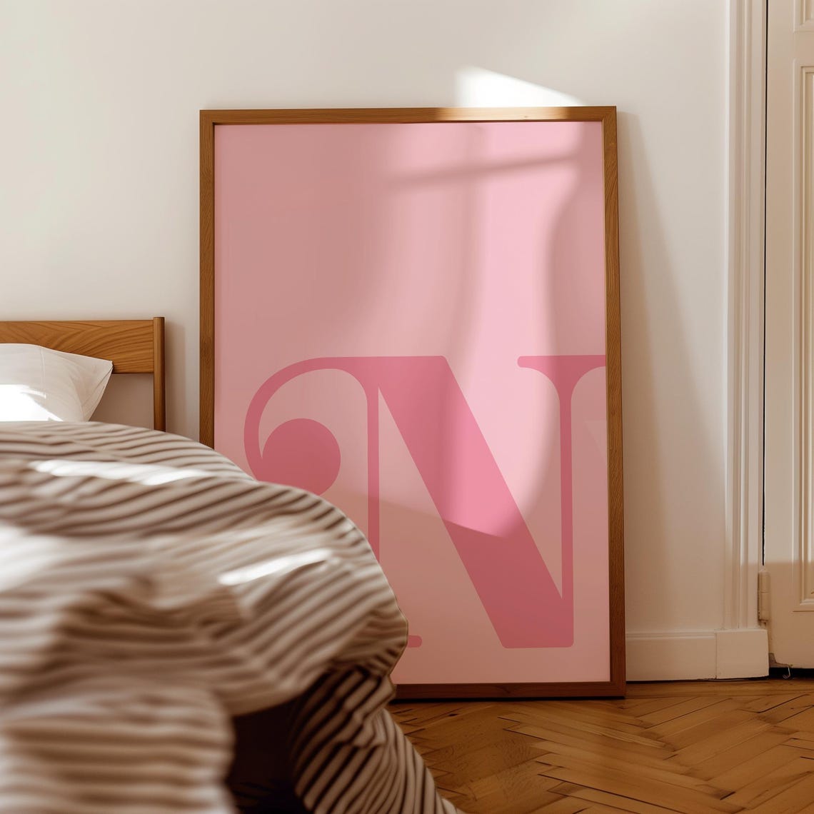 Letter N Pink Alphabet Initial Monogram Nursery Dorm Wall Poster - Image 3