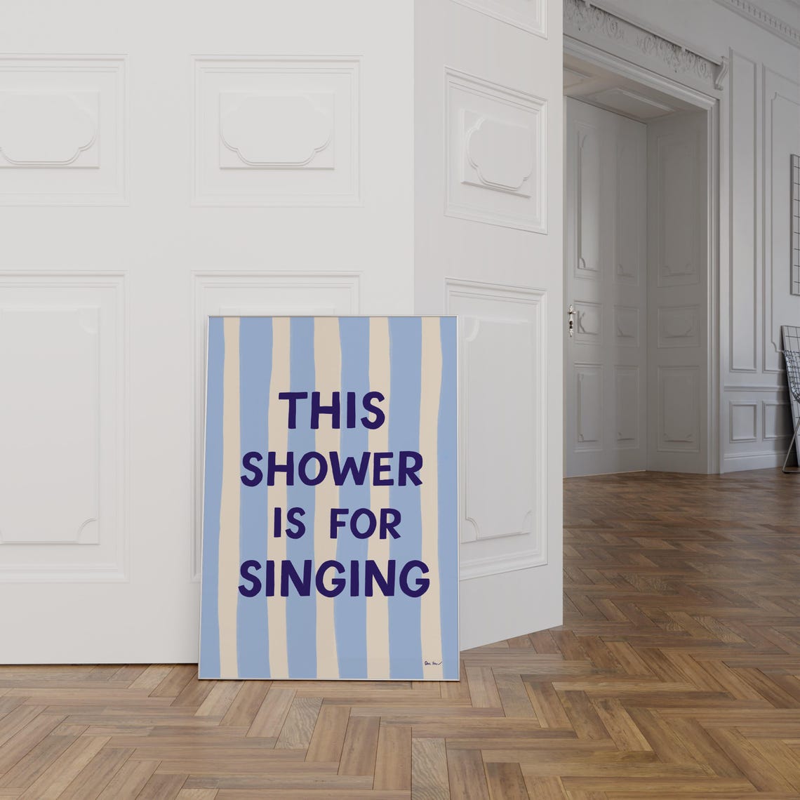 This Shower Is For Singing Blue Striped Bathroom Quote Poster - Image 2