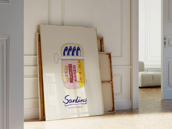 Sardines Print Fish Kitchen Wall Art Sardine Tin Poster Seafood Print Italy Retro Food Art Vintage Foodie Gift Food Art Kitchen Decor