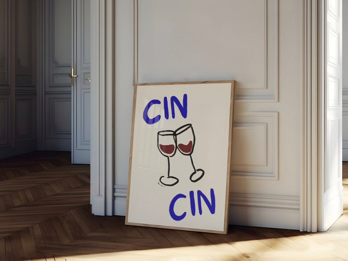 Cin Cin Cheers Clinking Wine Glasses Italian Bar Cart Poster - Image 2