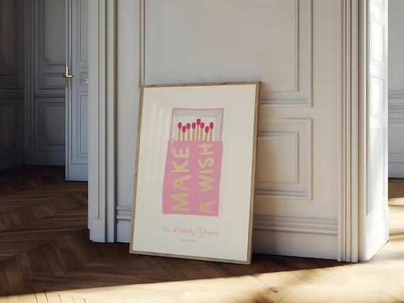 Sweet Make A Wish Pink Matchbox Manifestation Typography Poster