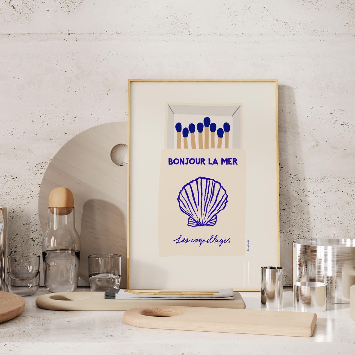 Bonjour La Mer Scallop Shell Coastal Matchbox Beach House Poster - Image 3