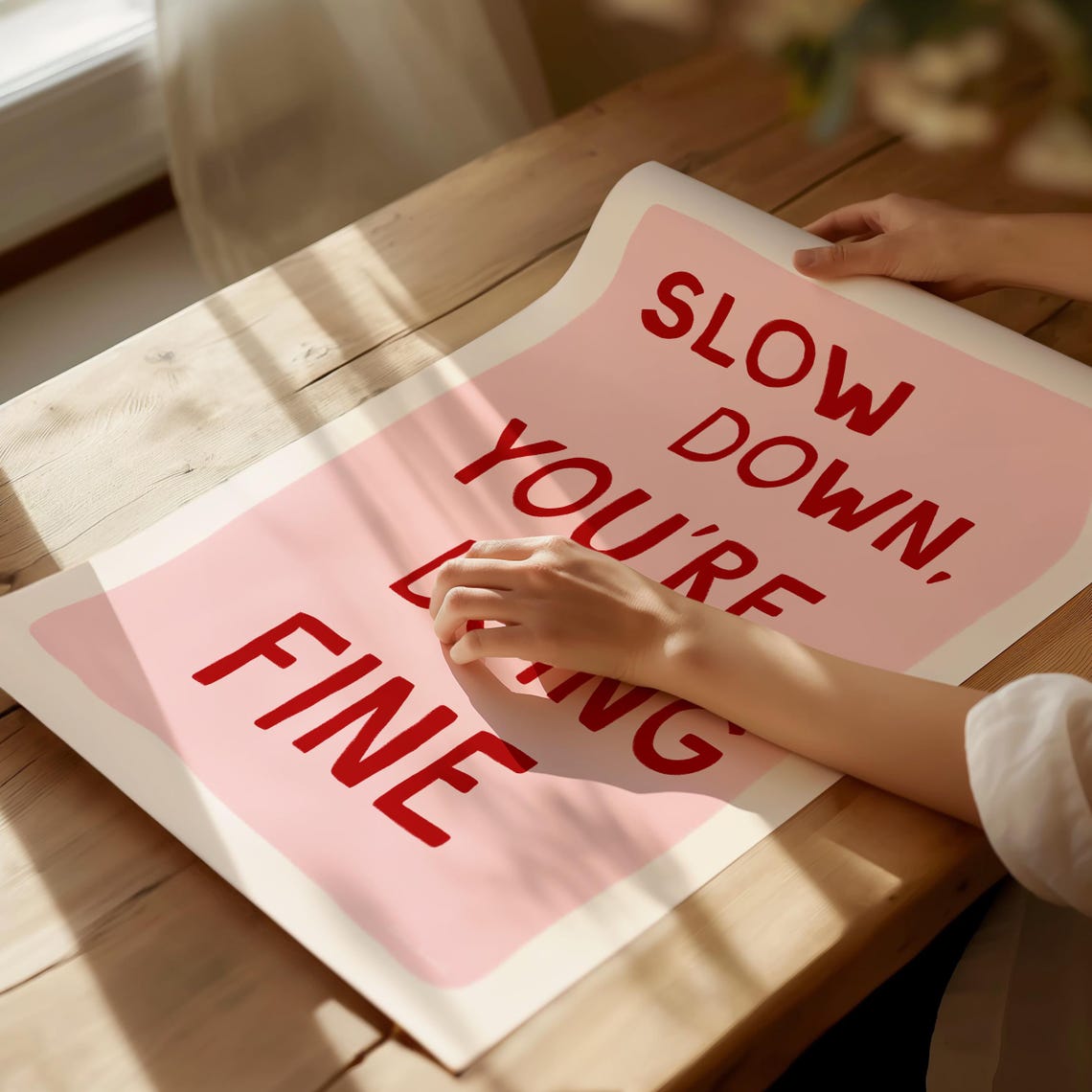 Slow Down You Are Doing Fine Red Pink Mindfulness Quote Poster - Image 4