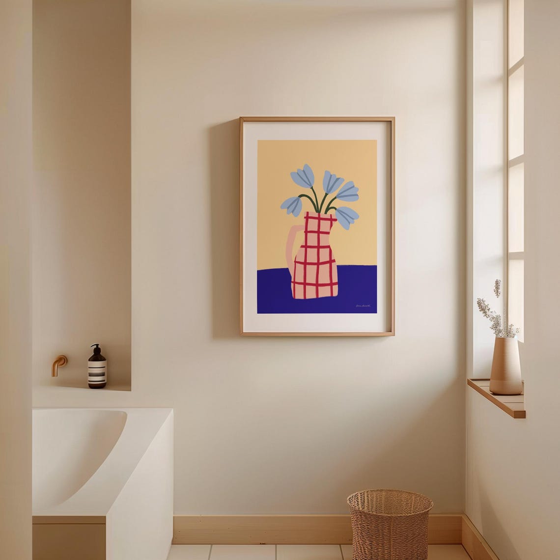 Blue Tulips Checkered Pitcher Yellow Botanical Floral Poster - Image 3