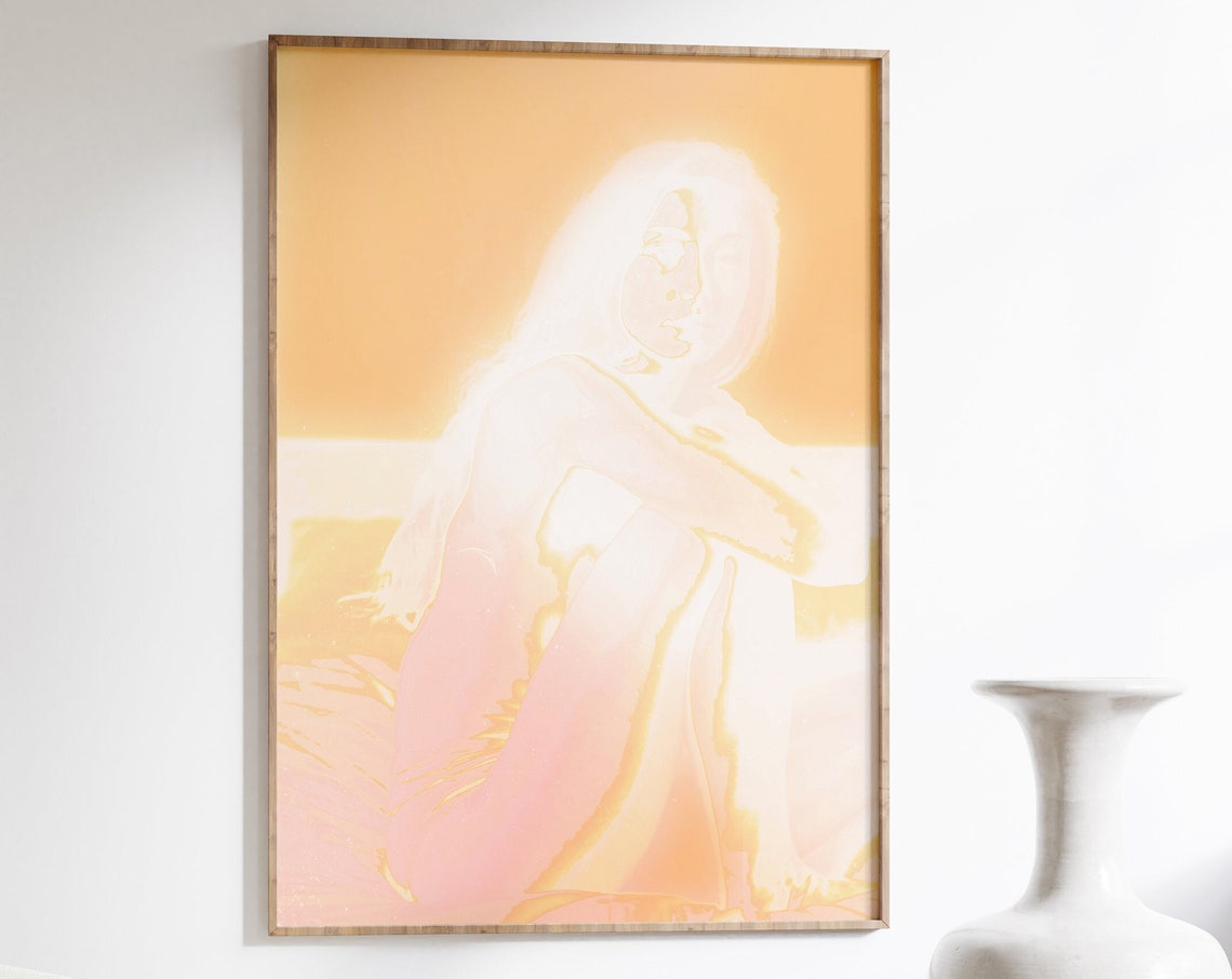 Sunlit Woman Portrait Warm Aura Gradient Minimalist Art Poster